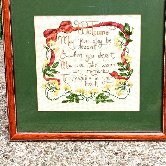 Hand Crafted Other - 12" x 12" Framed Cross-stitch Welcome Sign